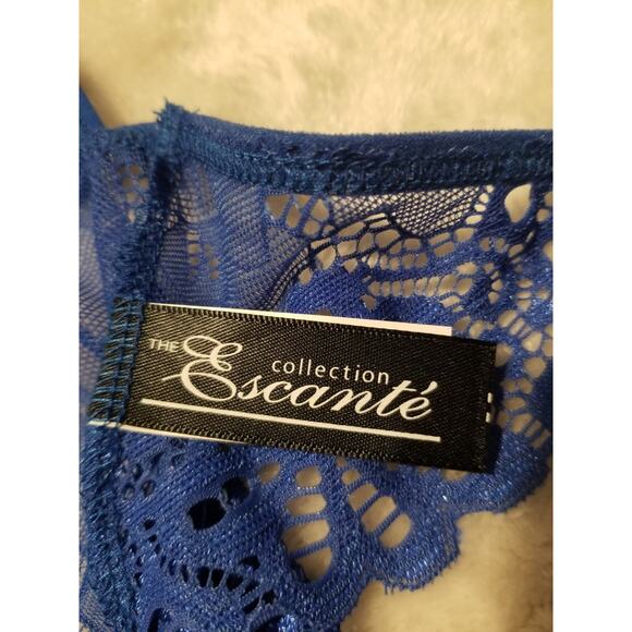 Escante Sexy Strappy Lace Mesh Halter Chemise G-String Set Royal Blue Medium - Picture 4 of 7